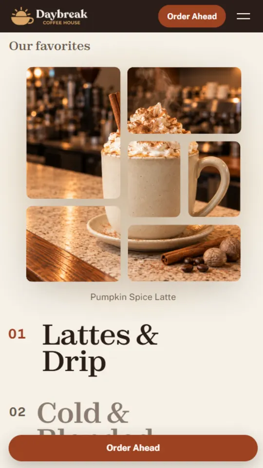 Daybreak Coffee House on a phone